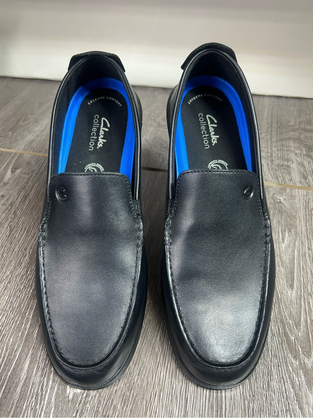 Clarks collection flexway step Black Leather Slip-On Loafers men’s Sz 11.5